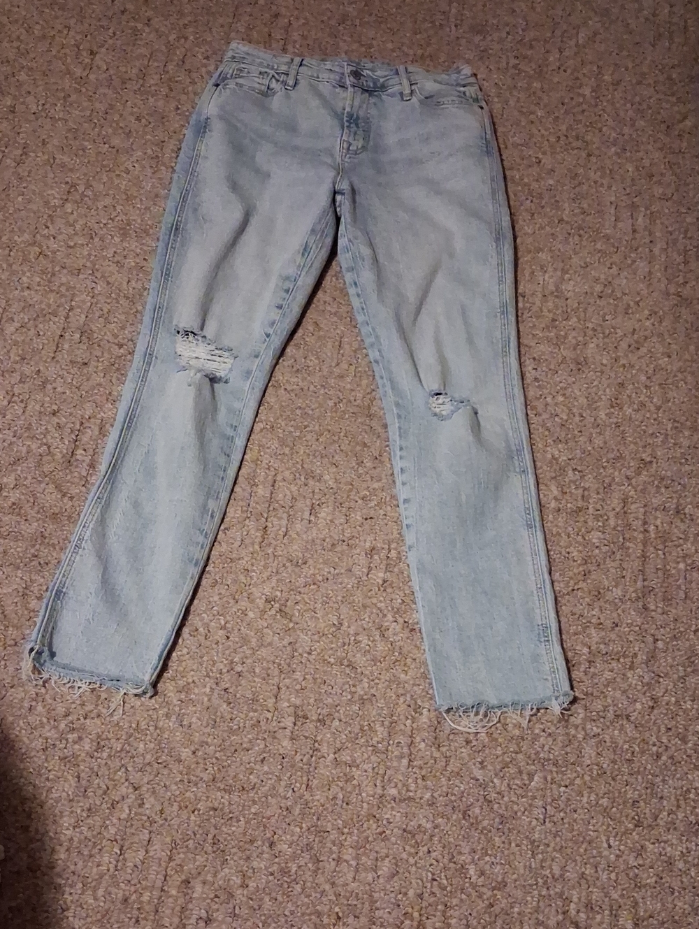 Old Navy Light Wash Straight Leg Jeans with Distressed Knees